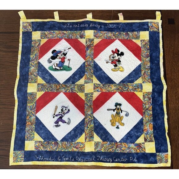 Handmade Quilted Disney Wall Hanging Mickey Minnie Goofy Pluto 21 X 21” READ - Picture 2 of 13